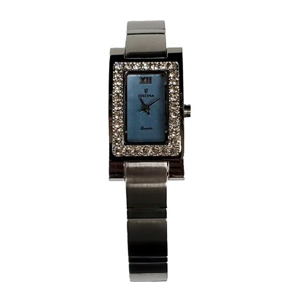 Festina 8942 Womens Rectangular Analog Dress Watch Silver Case Blue Dial NEW - Picture 1 of 7